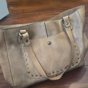 NEW Patricia Nash Tan Leather Tote with Vintage Studded Design